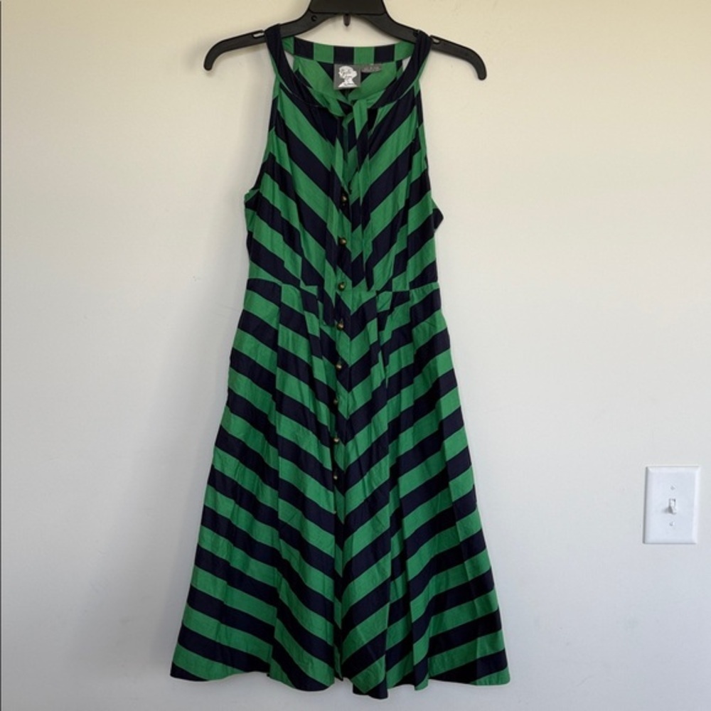 Girls From Savoy Green and Black Striped Dress